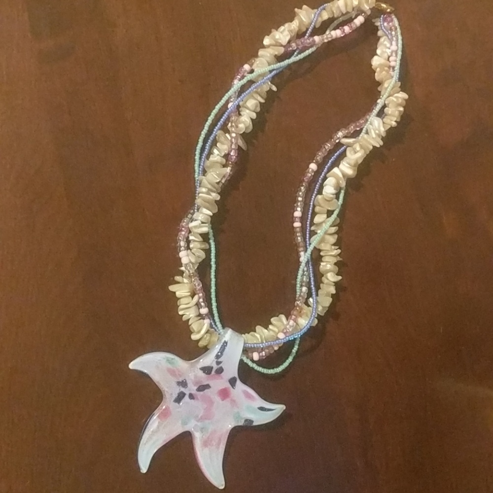 Statement piece, glass starfish necklace